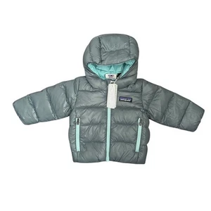 Patagonia Baby Hi-Loft Down Sweater Hoody Puffer Jacket Teal Aqua Trim 3-6m NEW - Bild 1 von 5