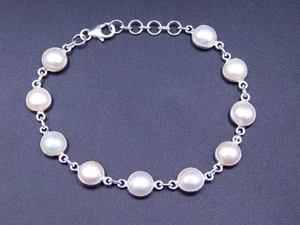 10 Gm 925 Sterling Silver Natural Pearl Cab Gemstone Bezel Bracelet Size 8.4" - Picture 1 of 5