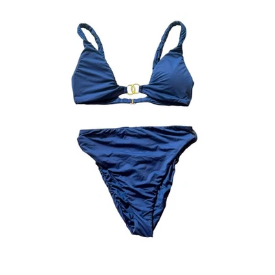 NUEVO Bikini Bcbgeneration Azul Marino Triángulo Oro Círculo Talla Grande Costa Sexy Foto 1 de 4