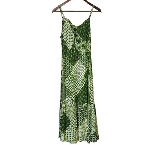 Millenium Maxi Dress Womens Small Green Patchwork Bohemian Boho Tiered Hippie - Picture 1 of 12