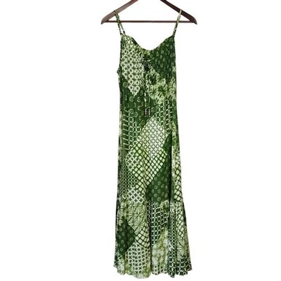 Maxi Vestido Millenium Mujer Pequeño Verde Retazos Bohemio Boho Hippie en Niveles Foto 1 de 4