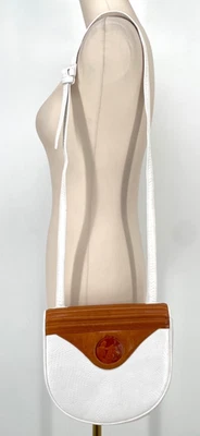 Sharif Flap Vintage Leather Shoulder strap Bag white/Tan Horse logo equestrian - Image 1 of 4