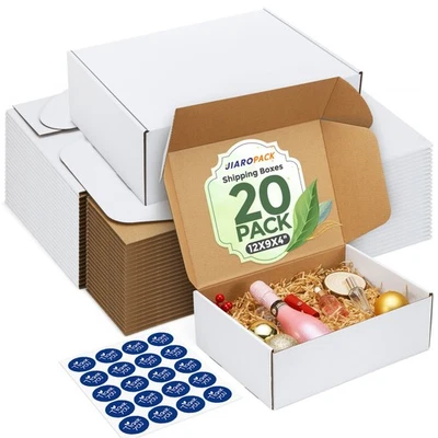 White Shipping Boxes Cardboard Paper Boxes Mailing Packing 12x9x4 Inch 20 Pack - Image 1 of 4