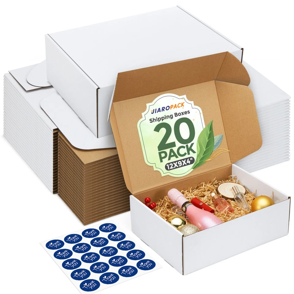 White Shipping Boxes Cardboard Paper Boxes Mailing Packing 12x9x4 Inch 20 Pack - Image 1 of 4