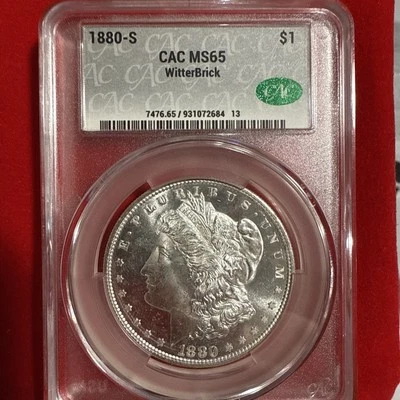1880 S Morgan $1 CAC MS65 WitterBrick SILVER LABEL Signed! Sharp Detail N’ Shine - Image 1 of 4