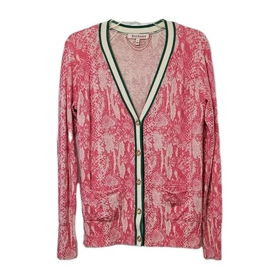 Cárdigan Suéter Juicy Couture Para Mujer Grande 100% Lana Estampado Pitón Rosa Verde  Foto 1 de 4