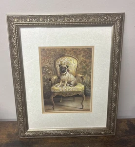 Chinoiserie Pug by New York artist Elaine Vollherbst Framed & Matted Print - Picture 1 of 5
