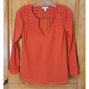 J. Crew Shirt Damen Gr. 0/XS orange gehäkelt leicht Baumwolle Coastal Boho - Bild 1 von 7