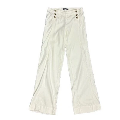 Pantalones marineros Level 99 mezcla de lino pierna ancha botón delantero crema costero talla 27 Foto 1 de 4