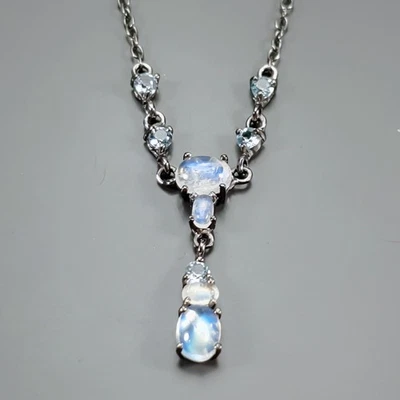 Joyería Collar Piedra Lunar Natural Plata de Ley 925 19.75"/N27479 Foto 1 de 4