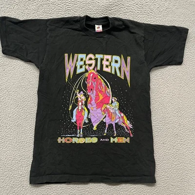Camisa Western De Colección Adulto L Negra Colorida Psicodélica Rodeo Gráfico Puntada Única Foto 1 de 4