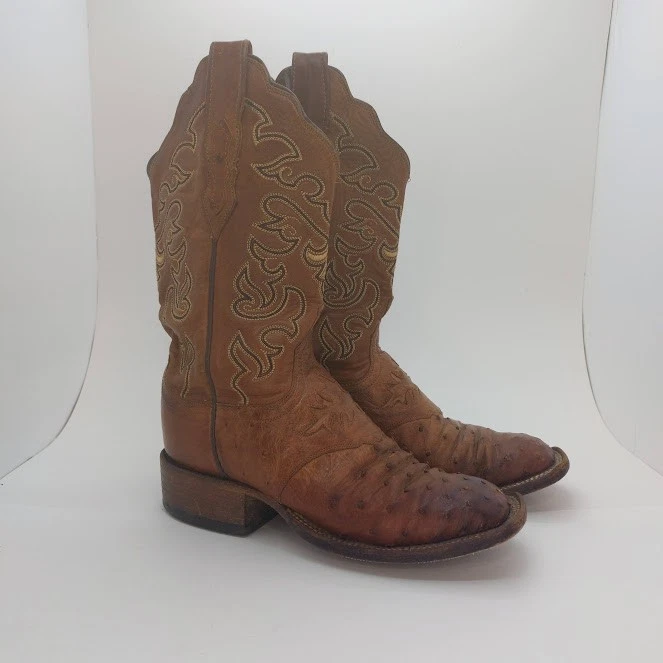 Botas vaqueras occidentales Lucchese 2000 para mujer 6B marrón pluma completa cuero avestruz Foto 1 de 4