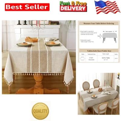 Elegante mantel de lino de algodón impermeable con borlas elegantes, 86"" x 55"" Foto 1 de 4