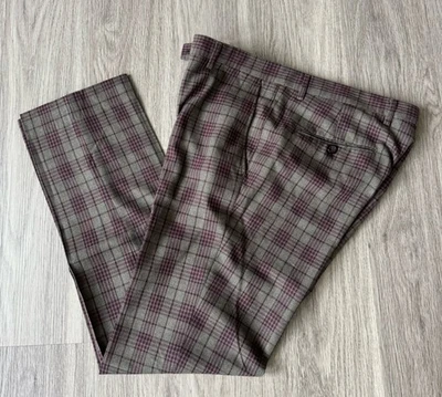 Paisley and Gray 男式格子裤 32 x 32 修身灰色栗色学院风复古 — 第 1/4 张图片
