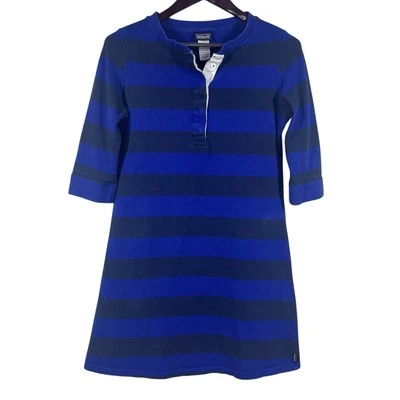Patagonia 3/4-Sleeved Sender Stripe Dress Womens M Blue Black Henley Rugby Style - Image 1 of 4