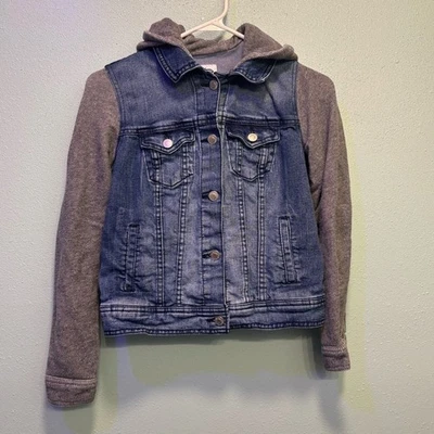 Chaqueta con Capucha Denim Azul Marino Antigua para Mujer con Mangas Grises Talla Pequeña Foto 1 de 4