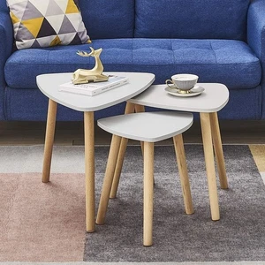 Grey Nesting Coffee Tables Set of 3 Modern Triangular MDF Wood Side End Table - Picture 1 of 11