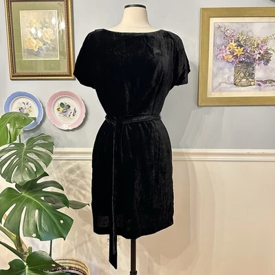 LOFT Black Velvet Mini Dress Size 10 Petite Gold Zipper Party Holiday Cocktail - Image 1 of 4