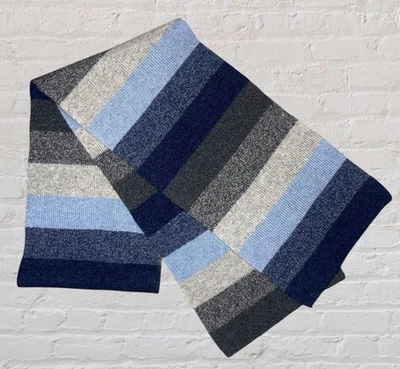 GAP Lana de Cordero Tejido Bufanda Azul Gris Rayas Clásico Cálido Suave Invierno Accesorio Foto 1 de 4