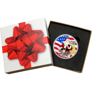 SilverTowne Hand-Enameled Christmas Patriotic Santa Claus 1oz Silver Round - Picture 1 of 8