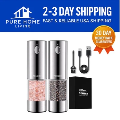 Elegante Molinillo Eléctrico de Sal y Pimienta con Luces LED y Diseño Recargable Foto 1 de 4