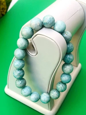Linda pulseira de pedra natural verde amazonita elástica 10 mm crsyatal - Imagem 1 de 4