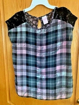 Xhilaration Girls' Blouse Sheer with Camisole Black / Pink Size: XL/TG — 第 1/3 张图片