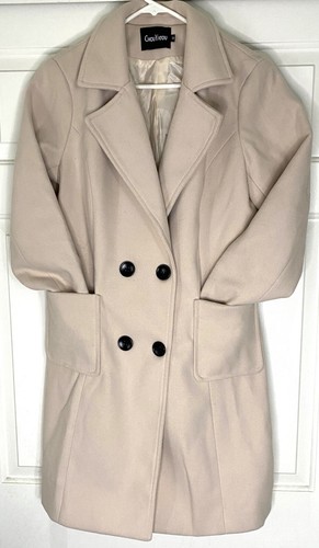 OFF WHITE Chouyatou Collare Tagliato Miscela Lana Doppio Seno Cappotto Off Bianco Crema Medio