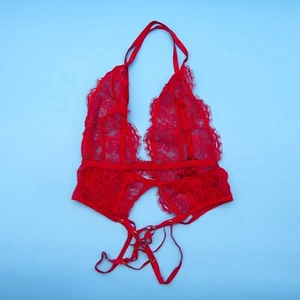 Victorias Secret XS Red Lace Floral Tie Bralette Bra Sheer Sexy Lingerie Women - Picture 1 of 9