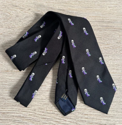 Ralph Lauren регби тонкий галстук черный череп шарф зеленый фиолетовый 100% шелк с подкладкой Италии - Изображение 1 из 4