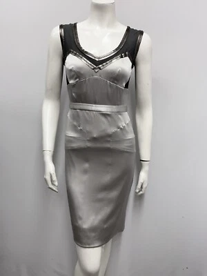 Vestido Dolce & Gabbana de seda y cuero nuevo con etiquetas $2,995.00 gris plata estaño talla 38 XS Foto 1 de 4