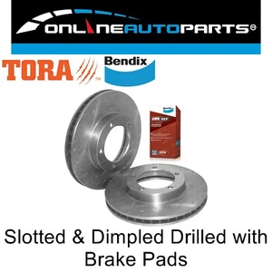 2 Front Drilled Slotted Disc Rotors Bendix Brake Pads for Toyota FZJ105 HZJ105 - Picture 1 of 5