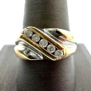 14K 585 Two 2 Tone White Yellow Gold 0.15ctw Diamond Wedding Band! (WMP008846) - Picture 1 of 10