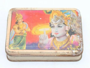 Old Vintage Hindu God Lord Krishna Sweet Adv Tin Box Litho Printed Collectible - Picture 1 of 9