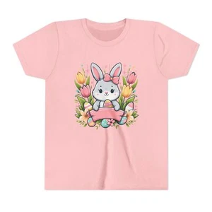 Easter Bunny Coquette Shirt Youth Short Sleeve Tee Easter Shirt - Picture 1 of 21
