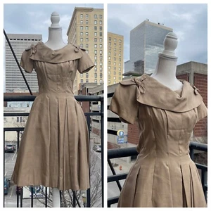 Vintage 50s Fit And Flare Party Dress Brown Sleeveless Cocktail New Look XXS - Picture 1 of 13