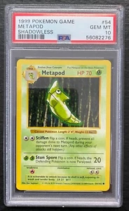 1999 POKEMON BASE SET SHADOWLESS #54 METAPOD PSA 10 - Picture 1 of 2
