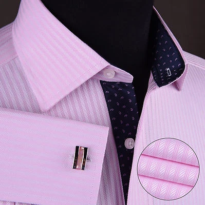Pink Herringbone Formal Business Dress Shirt Contrast Floral Sexy Boss Design - Image 1 of 4