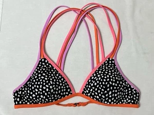 Victoria's Secret gepolstertes Bikini-BH-Oberteil neonfarben & schwarz gekreuzter Rücken gepunktet - Bild 1 von 4