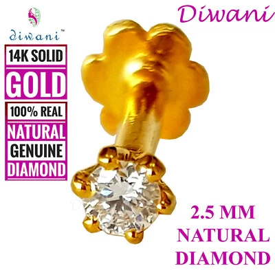 2.5mm Natürlich VVS Diamant Hochzeit Nase Lippen Lippenscheibe Schrauben Ab Ring - Bild 1 von 4