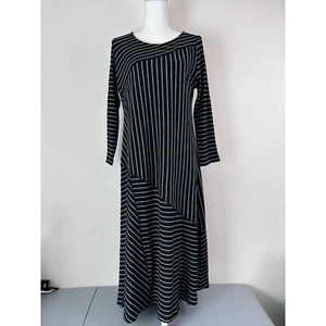 Soft Surroundings women's medium black striped ribbed midi dress stretch shift - Picture 1 of 7