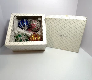 Vtg Hotchkin Stationers Set of 4 Satin Sequin Push Pin Christmas Ornaments - Picture 1 of 5