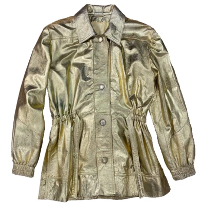 Chaqueta de cuero dorada metálica vintage Lillie Rubin - Talla 6 - Hecha en Israel Foto 1 de 4