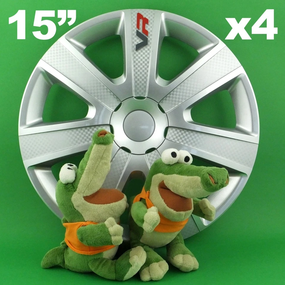 Hub caps 15 " VR Carbon 4 Pcs Silver for Citroën BERLINGO C3 HYUNDAI I20 - Image 1 of 1