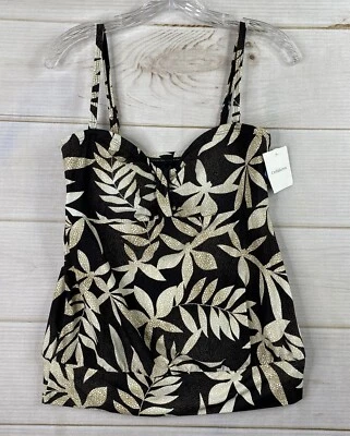Traje de baño Croft & Barrow Tankini Top para mujer 12 marrón floral abdomen delgado nuevo con etiquetas Foto 1 de 4
