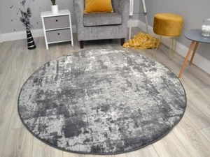 Small Medium Large Grey Marble Pattern Round Circle Circular Floor Rugs Cheap UK - Picture 1 of 1