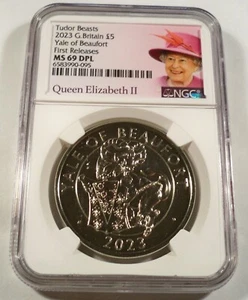 Gran Bretaña 2023 £5 Yale de Beaufort NGC MS 69 DPL 5 libras prueba profunda como - Imagen 1 de 4