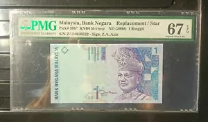MALAYSIA REPLACEMENT BANKNOTE RM1 RINGGIT 2000 PMG 67EPQ ZAB - Picture 1 of 2