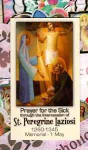 Saint Peregrine Laziosi + Prayer (2" x 3 1/2") Heavy Paperstock Holy Card - Imagen 1 de 2