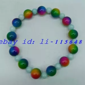 10mm Multicolor Shell Pearl & 6mm Light Green Amazonite Round Bracelet 7.5inch - Picture 1 of 6